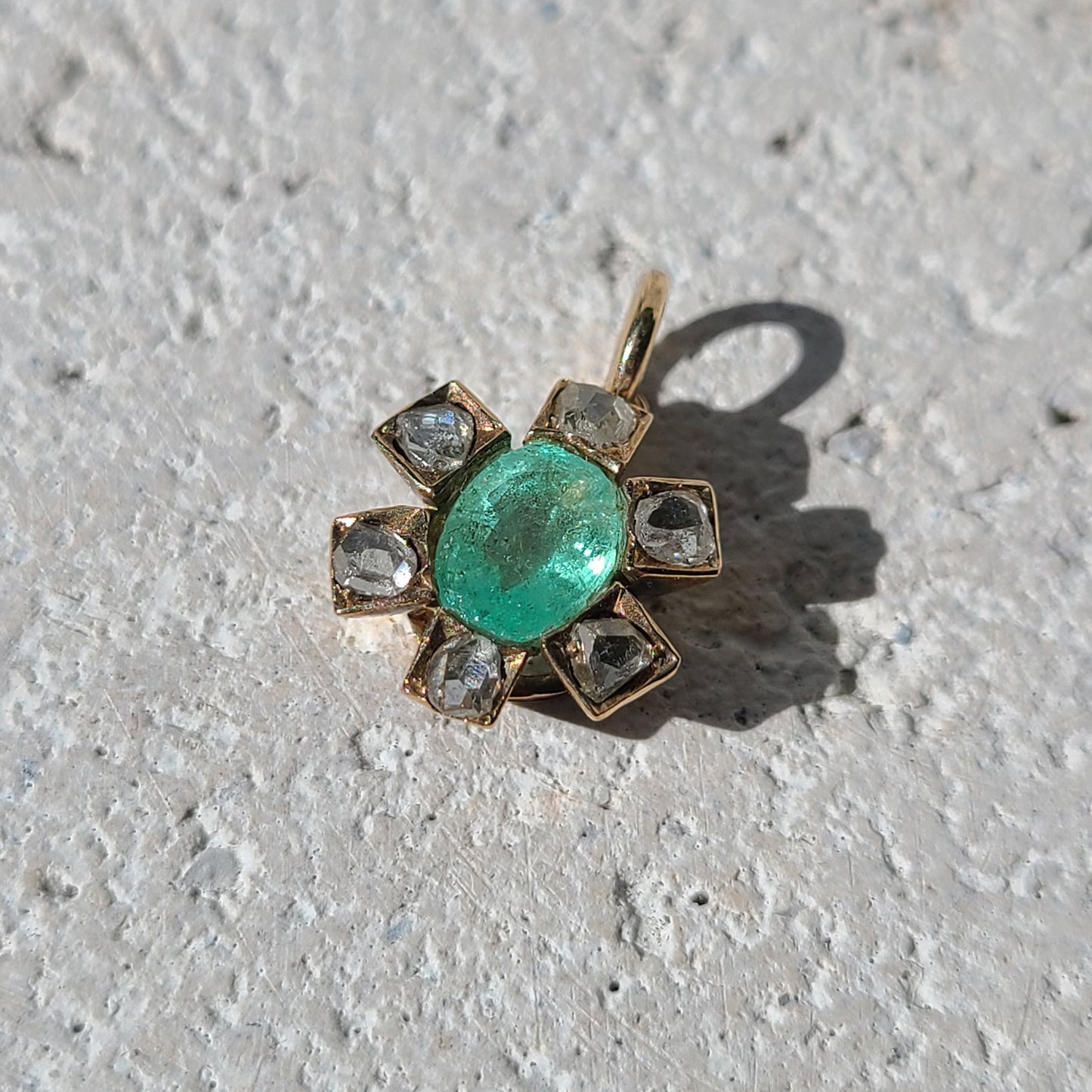 14k Antique Emerald & Rose-Cut Diamond Star Charm