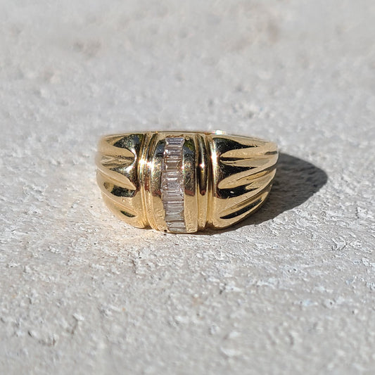 14k Diamond Baguette Dome Ring