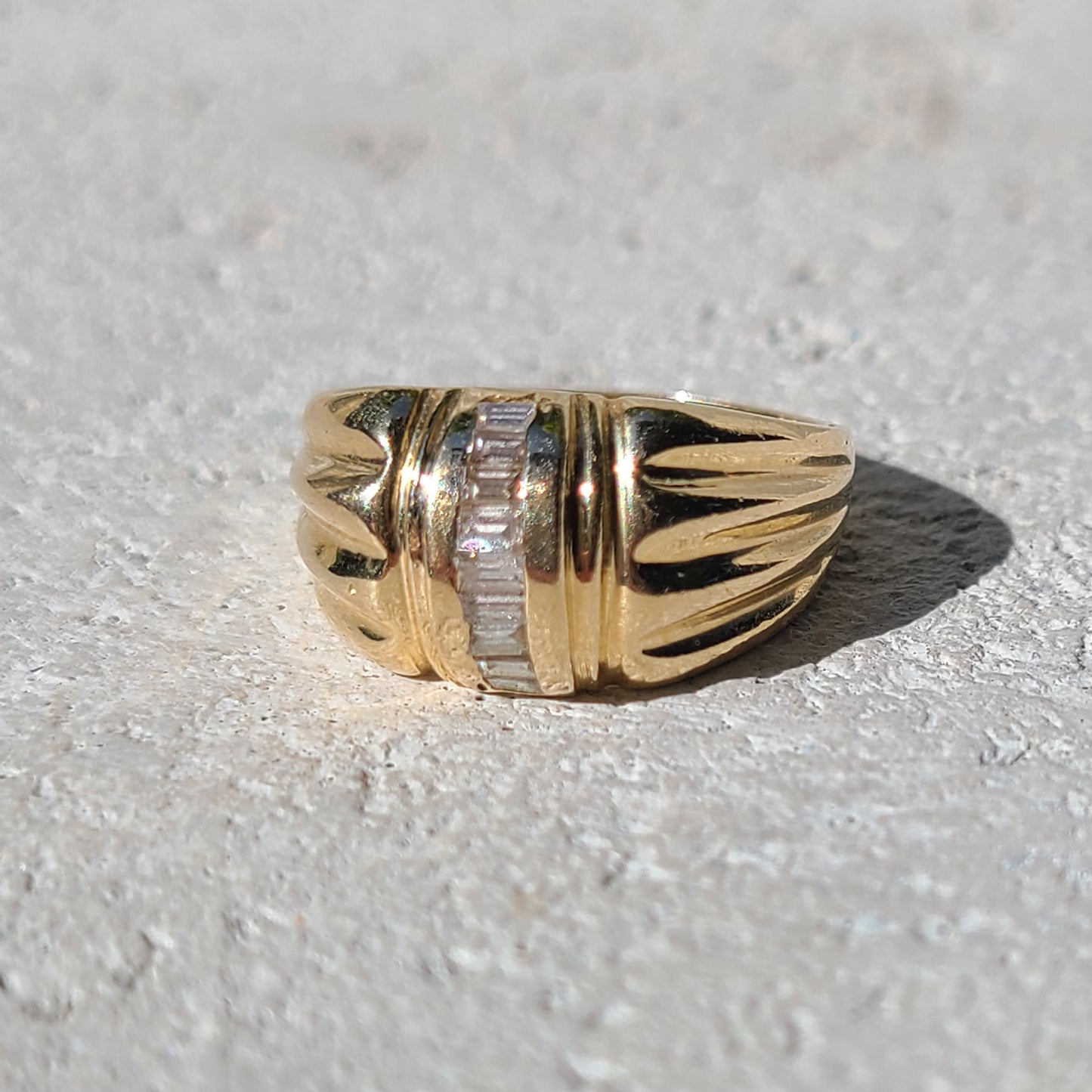 14k Diamond Baguette Dome Ring