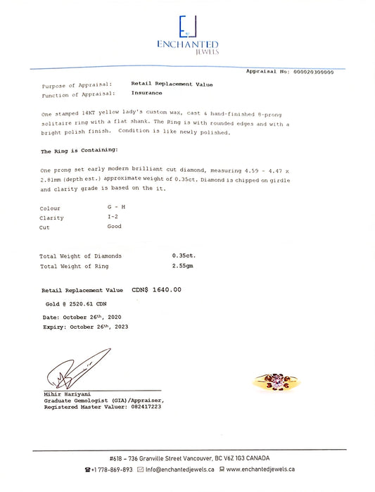 14k Transitional-Cut Diamond Belcher Ring