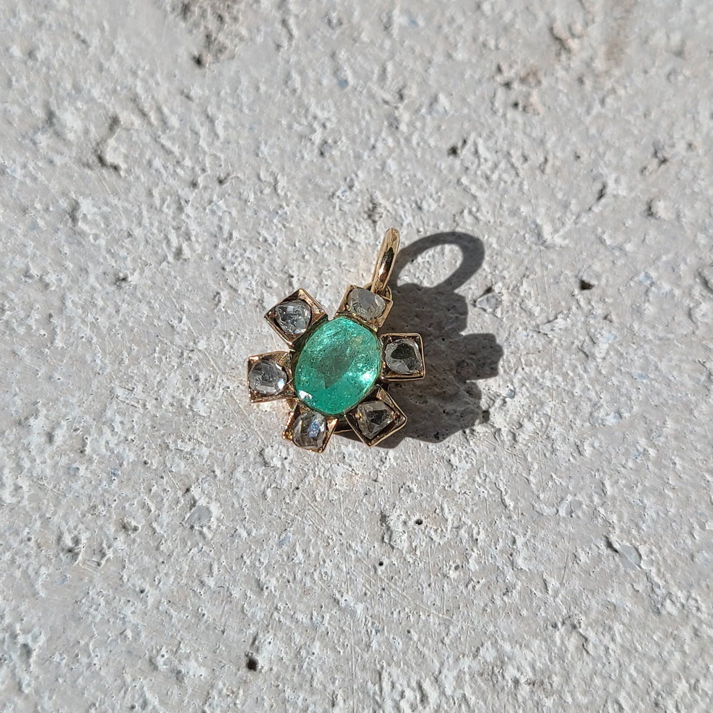 14k Antique Emerald & Rose-Cut Diamond Star Charm