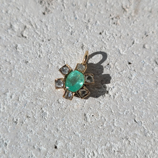 14k Antique Emerald & Rose-Cut Diamond Star Charm