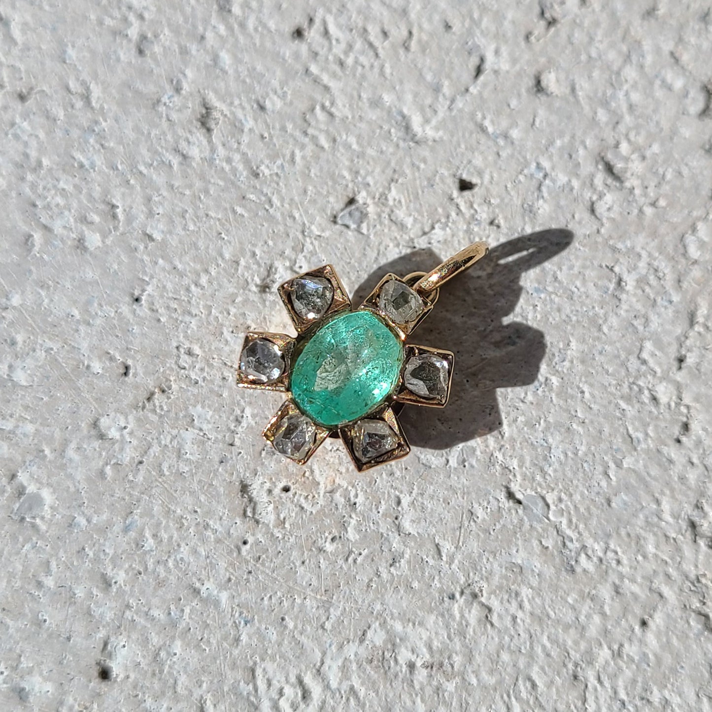 14k Antique Emerald & Rose-Cut Diamond Star Charm