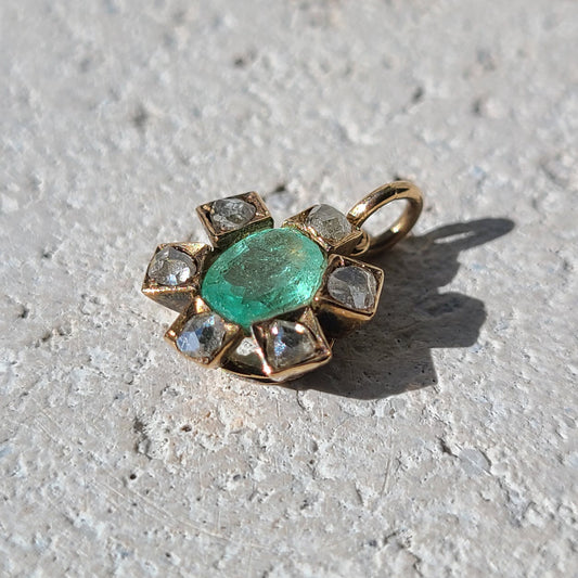 14k Antique Emerald & Rose-Cut Diamond Star Charm
