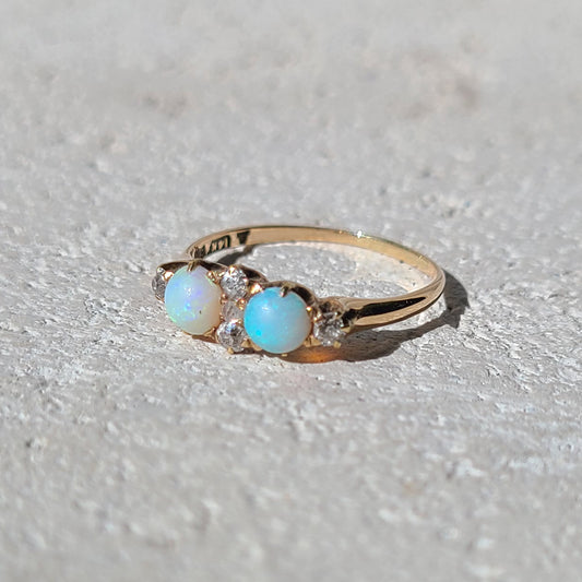 14k Antique Opal & Old Mine Cut Diamond Ring
