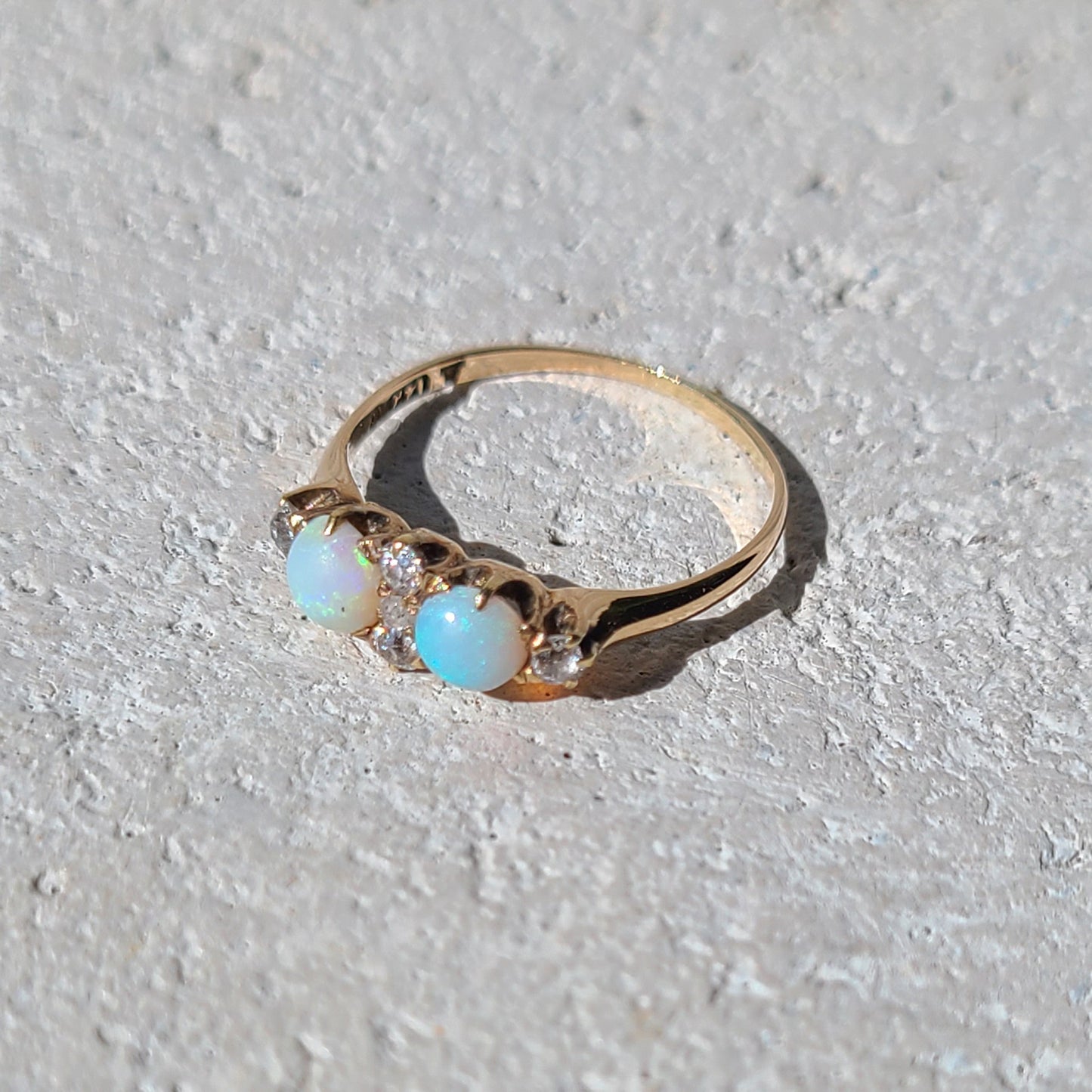 14k Antique Opal & Old Mine Cut Diamond Ring