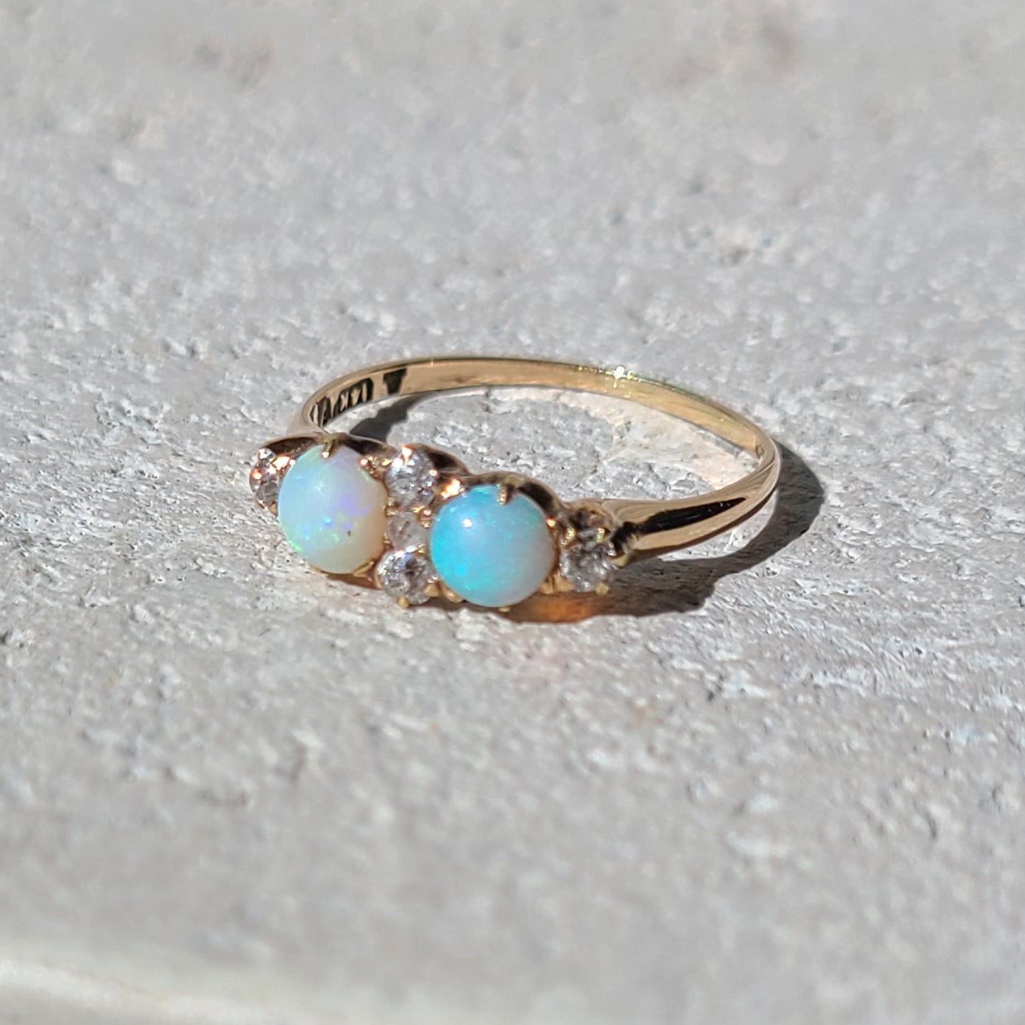 14k Antique Opal & Old Mine Cut Diamond Ring