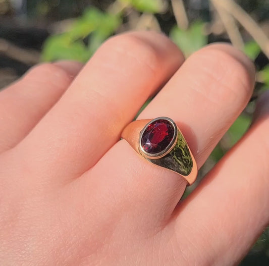 14k Oval Garnet Signet