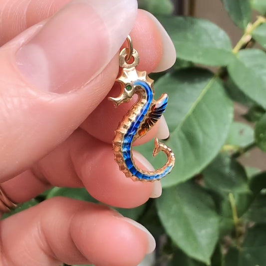 18k Enamel Seahorse Charm