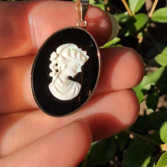 14k Onyx & Opal Cameo Pendant