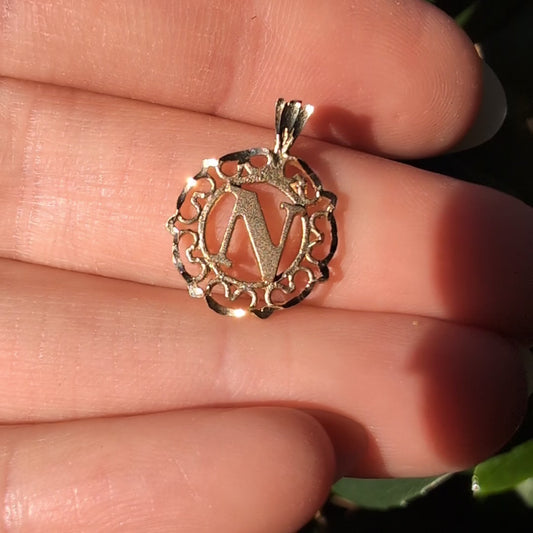 10k "N" Letter Pendant